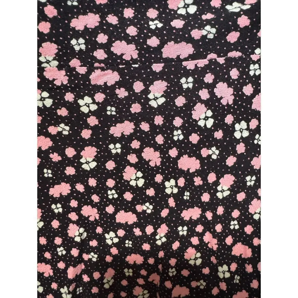 Free People IRL Floral Skirt Pull On Mid Rise Unlined Mini Black Pink Size 10